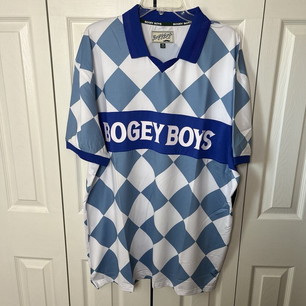 Bogey Boys Athletic Checkered Polo Blue White Mens Big & Tall 3XL New